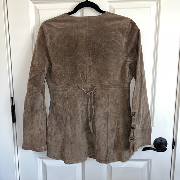 Willi Smith Brown Leather Cut Out Single Button Boho Indie Jacket Small‎ - Picture 3 of 8